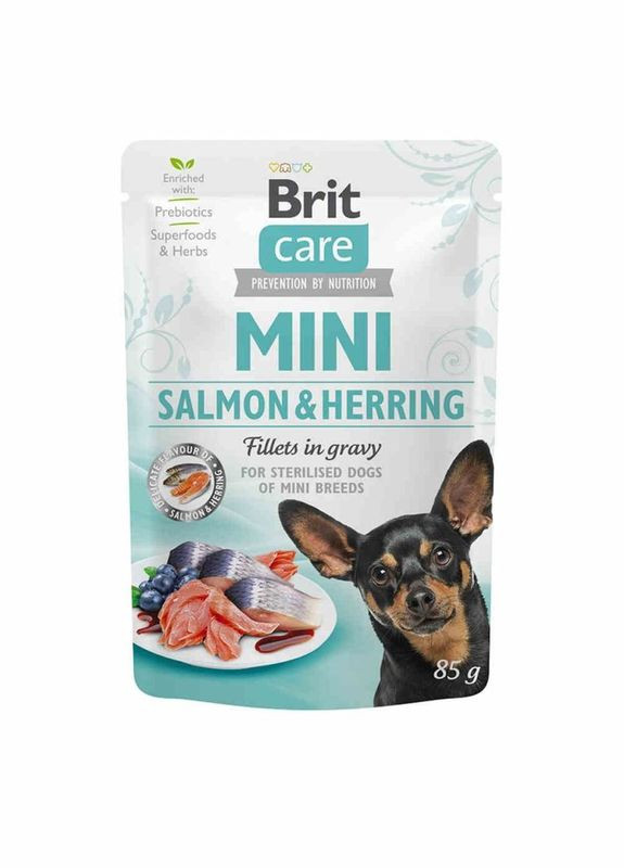 Вологий корм для собак Care Mini pouch 85г, з лососем та оселедцем Brit (292258592)