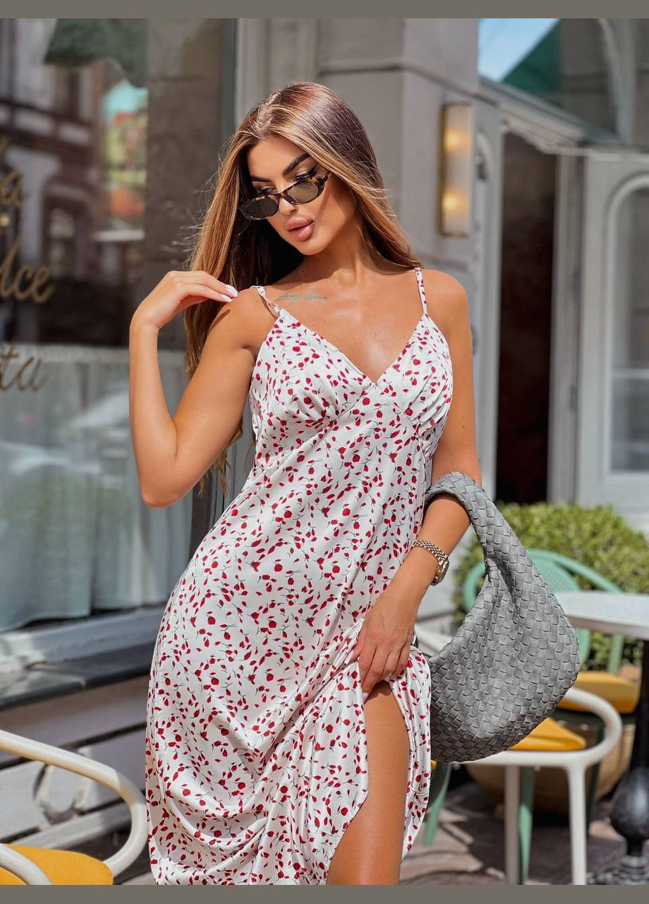 Молочное повседневный платье женское Україна с цветочным принтом