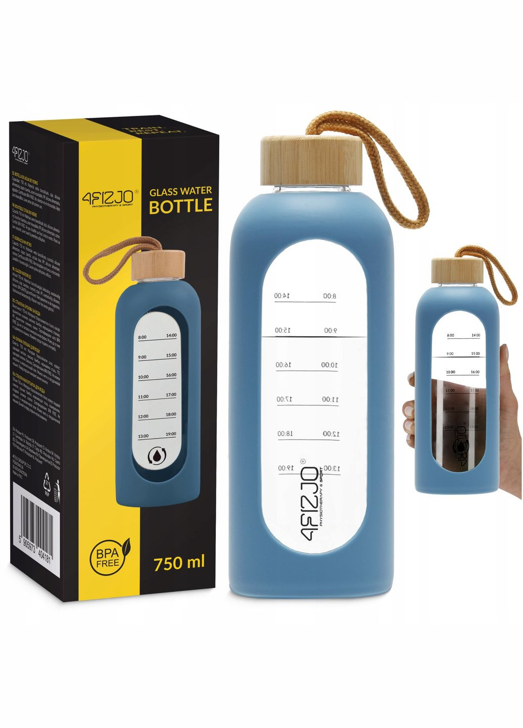 Бутылка для воды спортивная 750 мл стеклянная Blue (P-5905973404181) 4FIZJO (311505591)