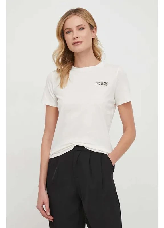 Жіноча бавовняна футболка з принтом біла Hugo Boss - (393123492)