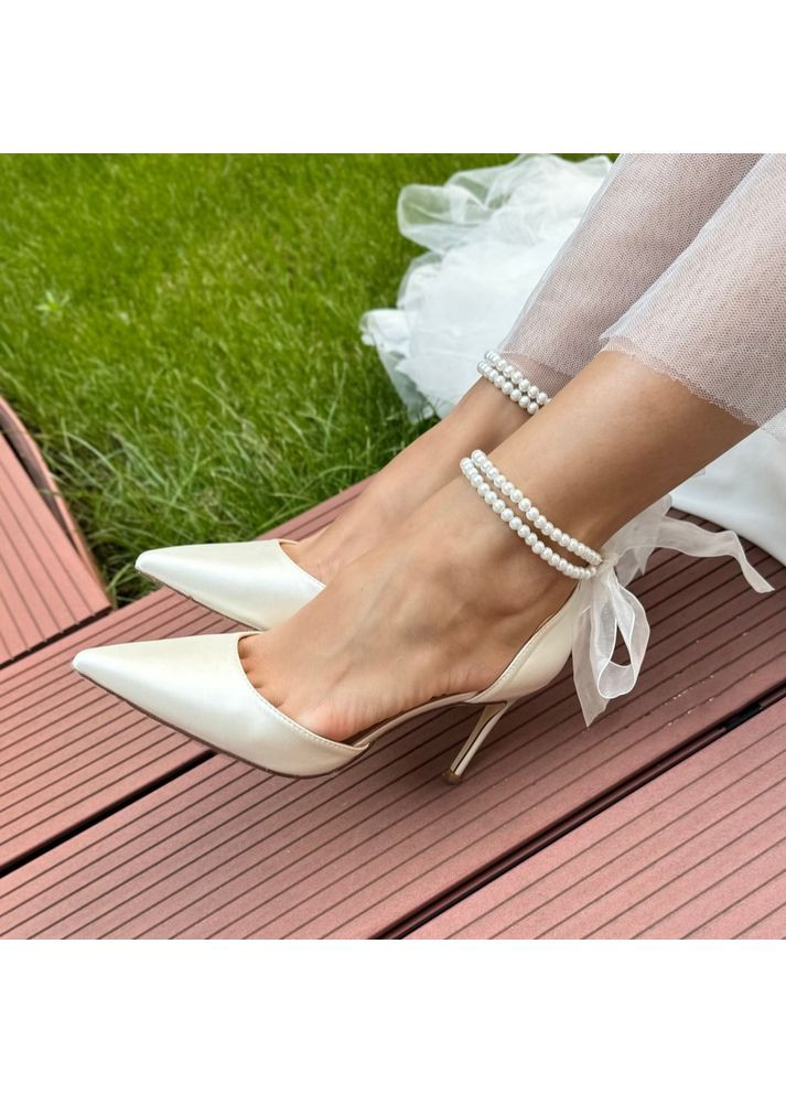 No Brand Женские туфли свадебные атласные и ремешком жемчуг и брошью 9 см белый з текстиль, — (351394257)
