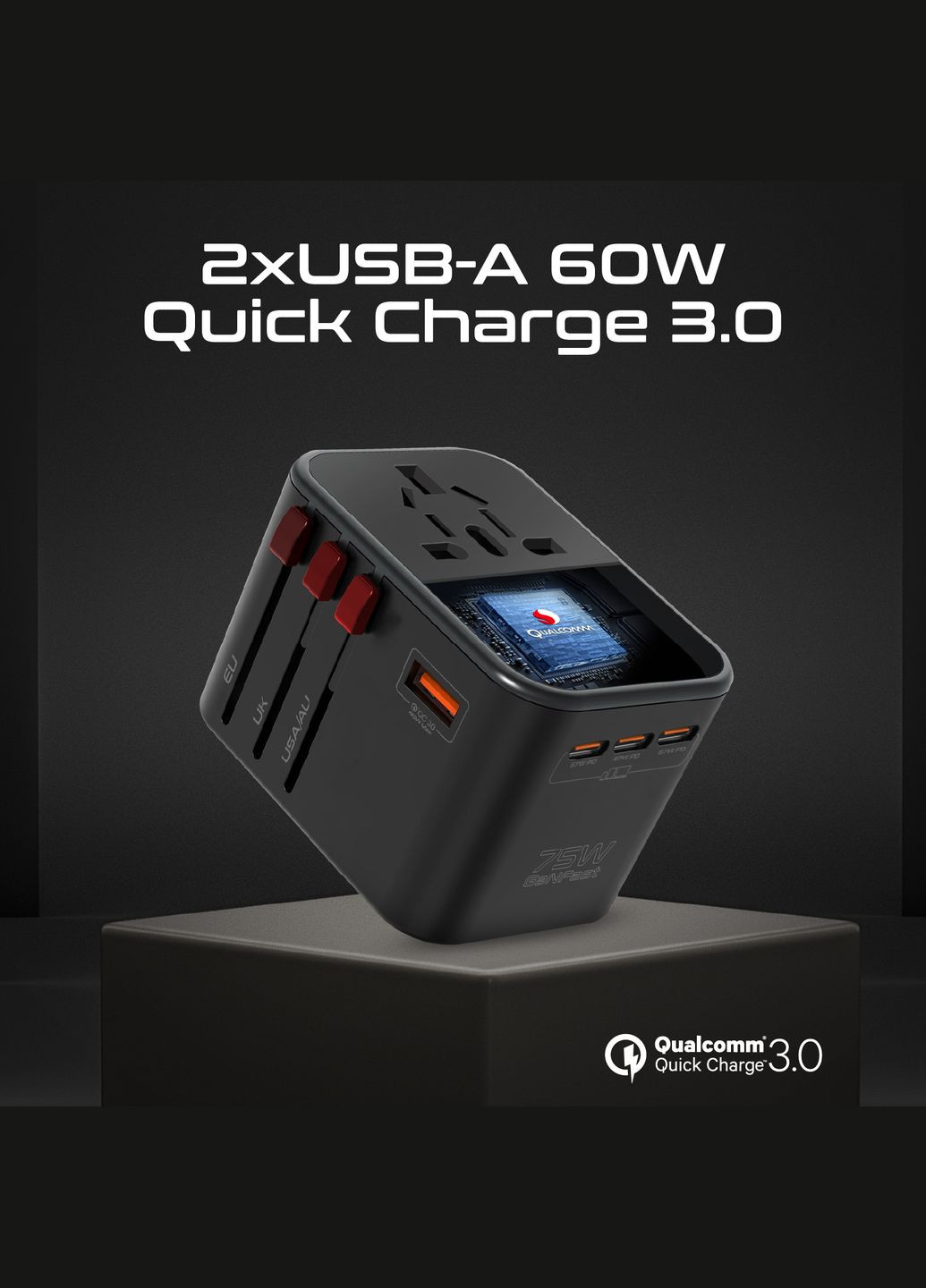 Зарядний пристрій TripMate-GaN75 75W Black Promate (341488994)