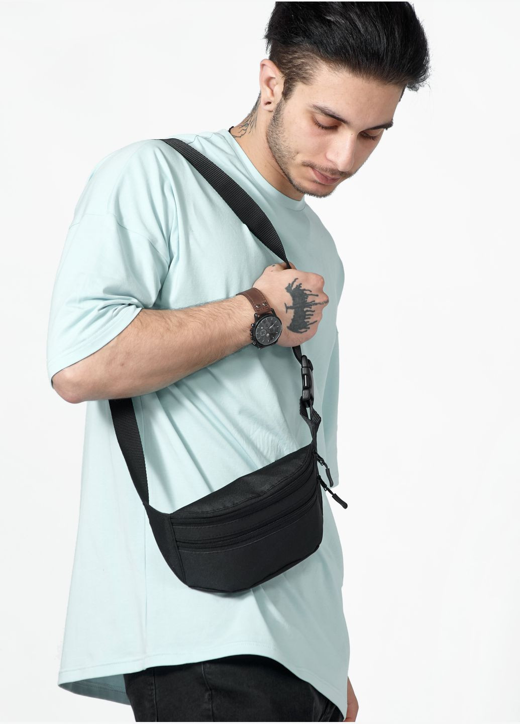 Чоловіча сумка на пояс бананка Tirso чорна тканева Sambag (325442994)