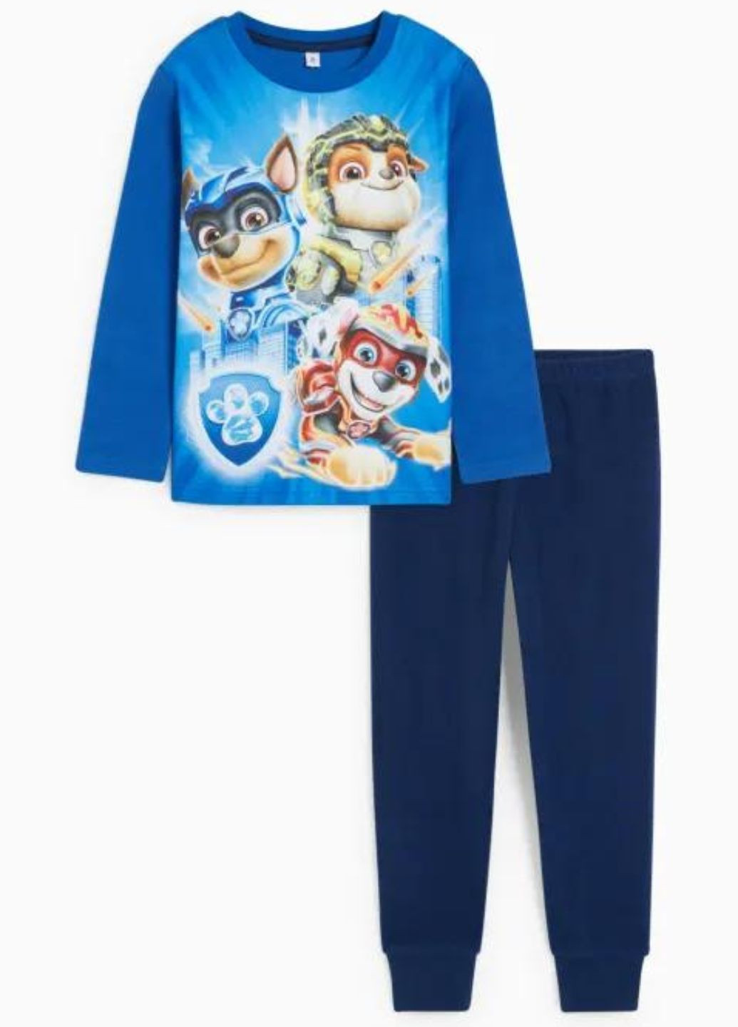Синяя зимняя флисовая пижама мальчику свитшот + брюки C&A