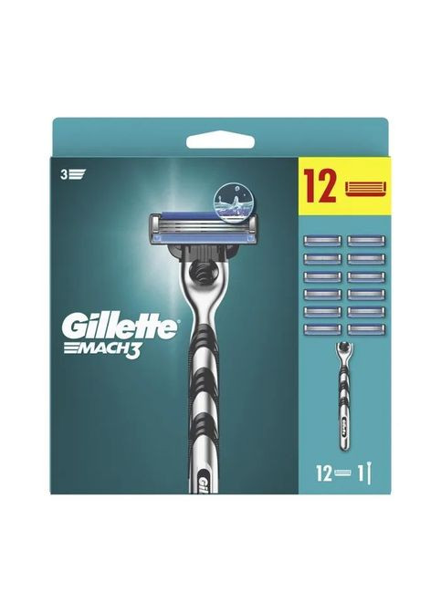 Бритва Mach3 с 12 сменными картриджами (7702018425853) Gillette Mach3 з 12 змінними картриджами (349822793)