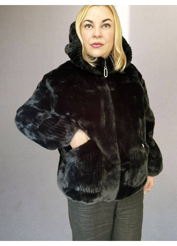 Жіноча коротка шуба з капюшоном Норка Чорний No Brand (358202939)