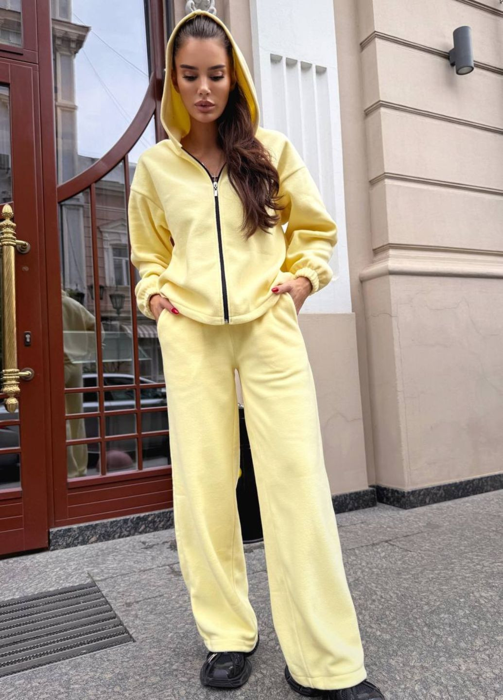 Базовий повсякденний демісезонний оверсайз кстюм двійка: кофта з капюшоном на блискавці + штани палаццо Allthings (364461054)