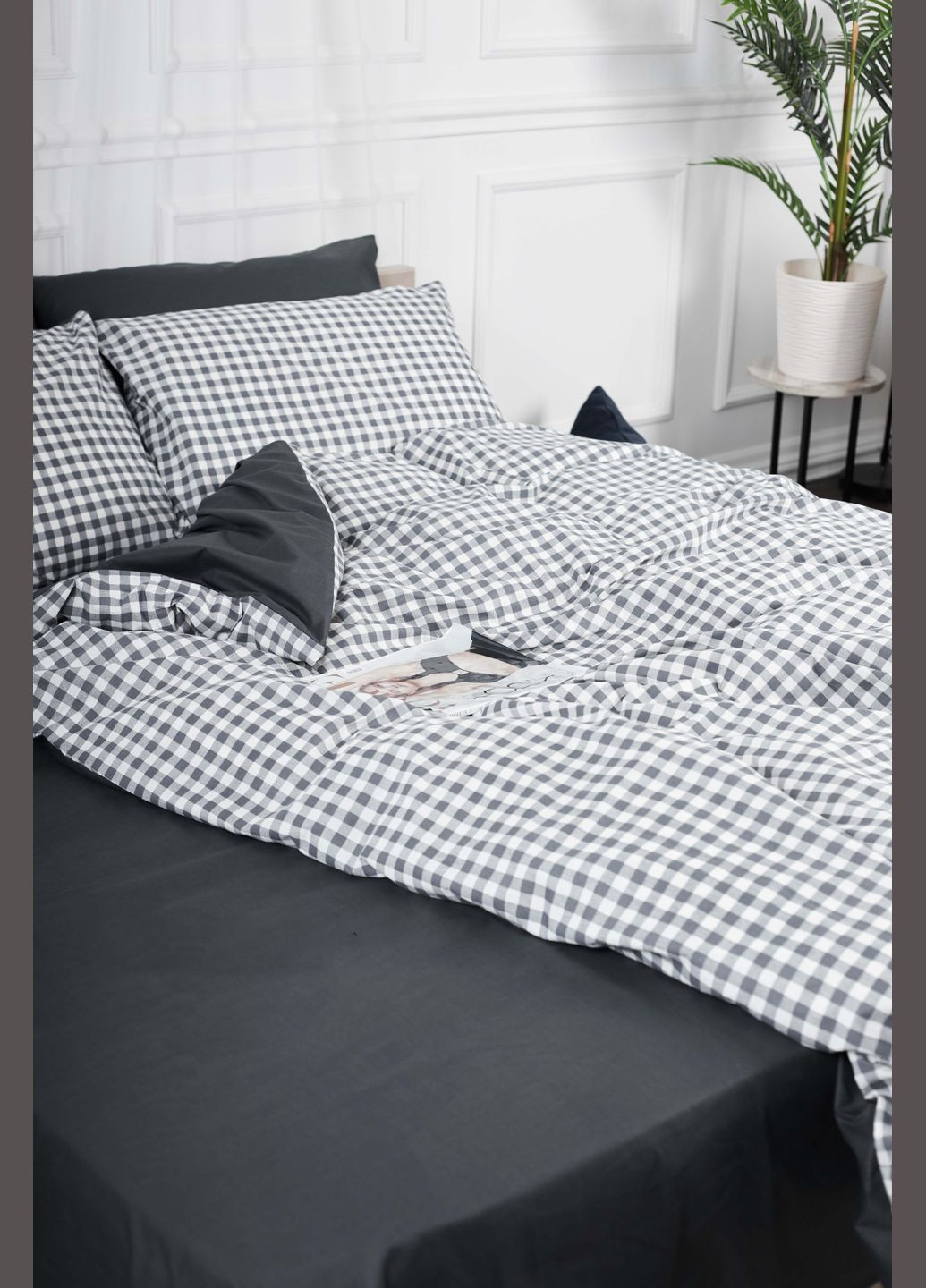 Комплект постільної білизни сімейний 143х210х2 наволочки 4х50х70 Ranforce Elite (MS-820000028) Moon&Star Gray Square (284416258)