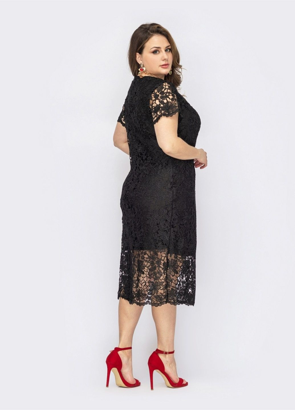 Чорна вечірня чорне плаття батал з гіпюру двошарове Dressa однотонна