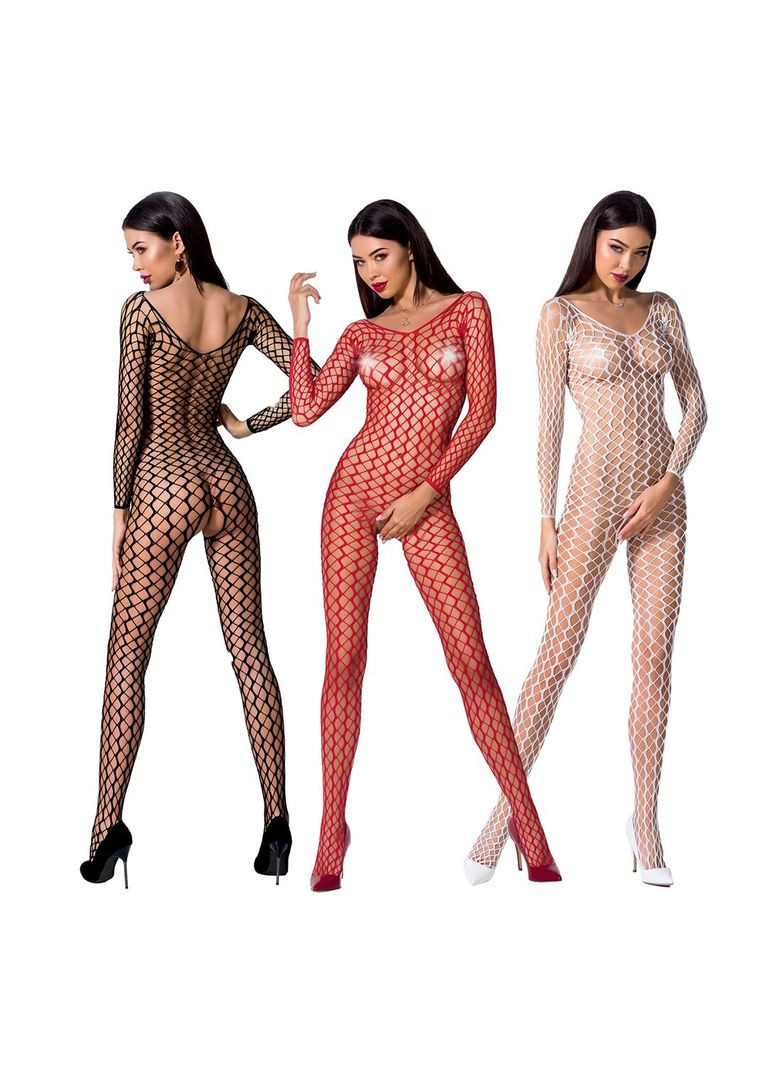 Бодистокинг BS068 red, комбинезон, большая сетка, длинный рукав - CherryLove Passion красный