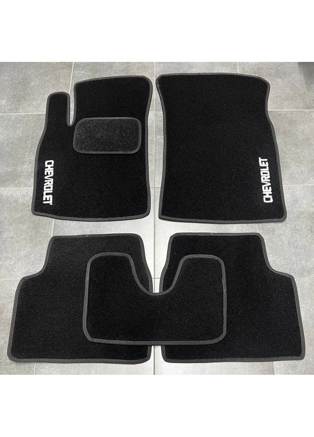 Ворсові килимки в салон для Chevrolet/ Шевроле (2005-2011) /Чорні синя окантовка Beltex Aveo (360615304)