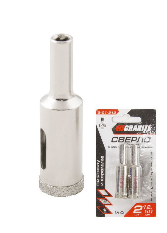 Сверло трубчасте GM з алмазним напиленням для скла та плитки 12 мм, 2 шт (2-01-212) Granite (311558257)