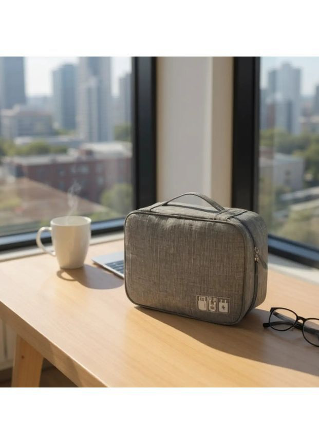 Дорожній органайзер для кабелів і зарядних пристроїв, сумка-чохол з ручкою Oxford 300D, сірий, компактний No Brand (363052180)