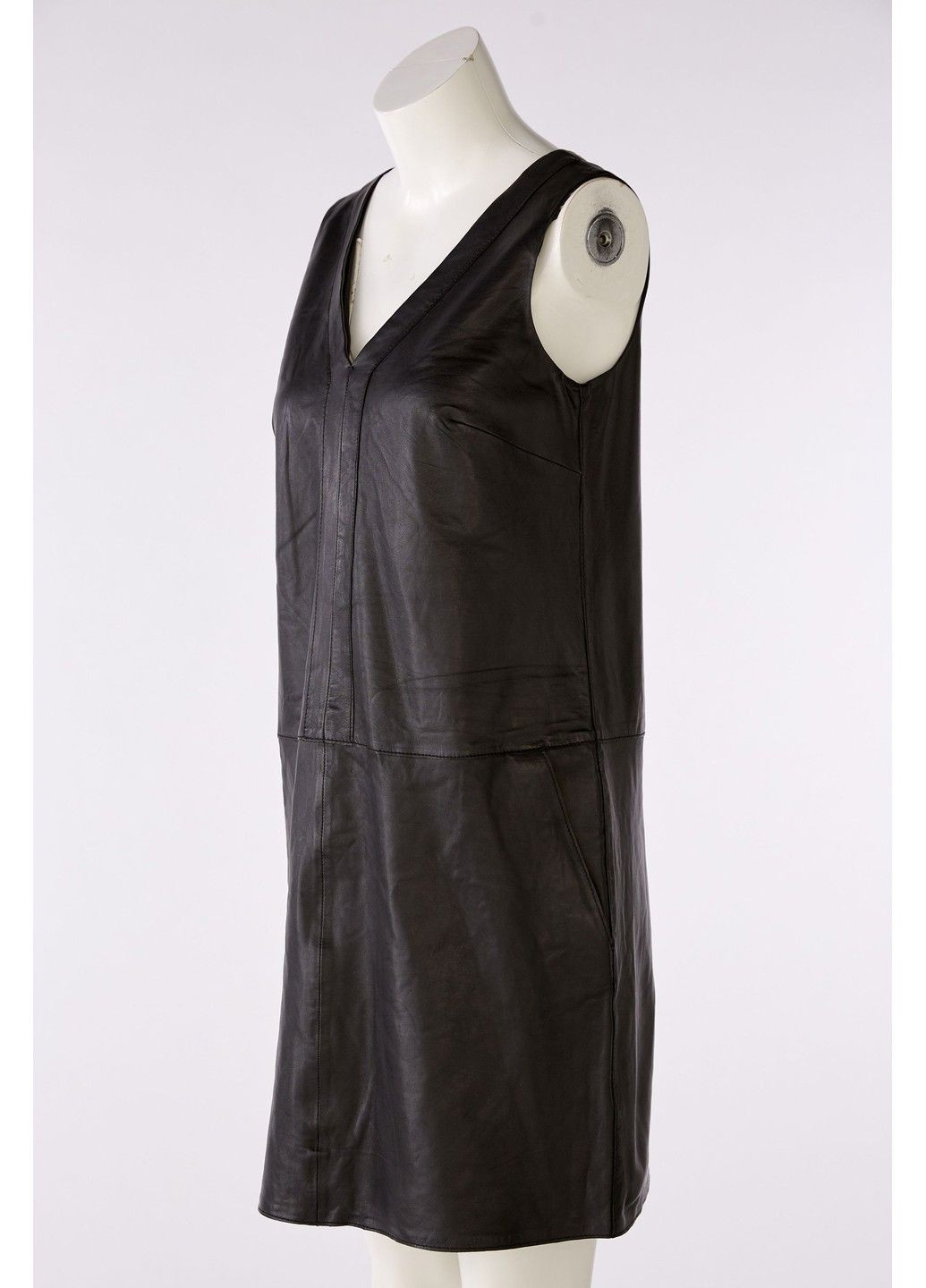 Черное платье женское кожаное без рукавов 80060-1330409 Oui