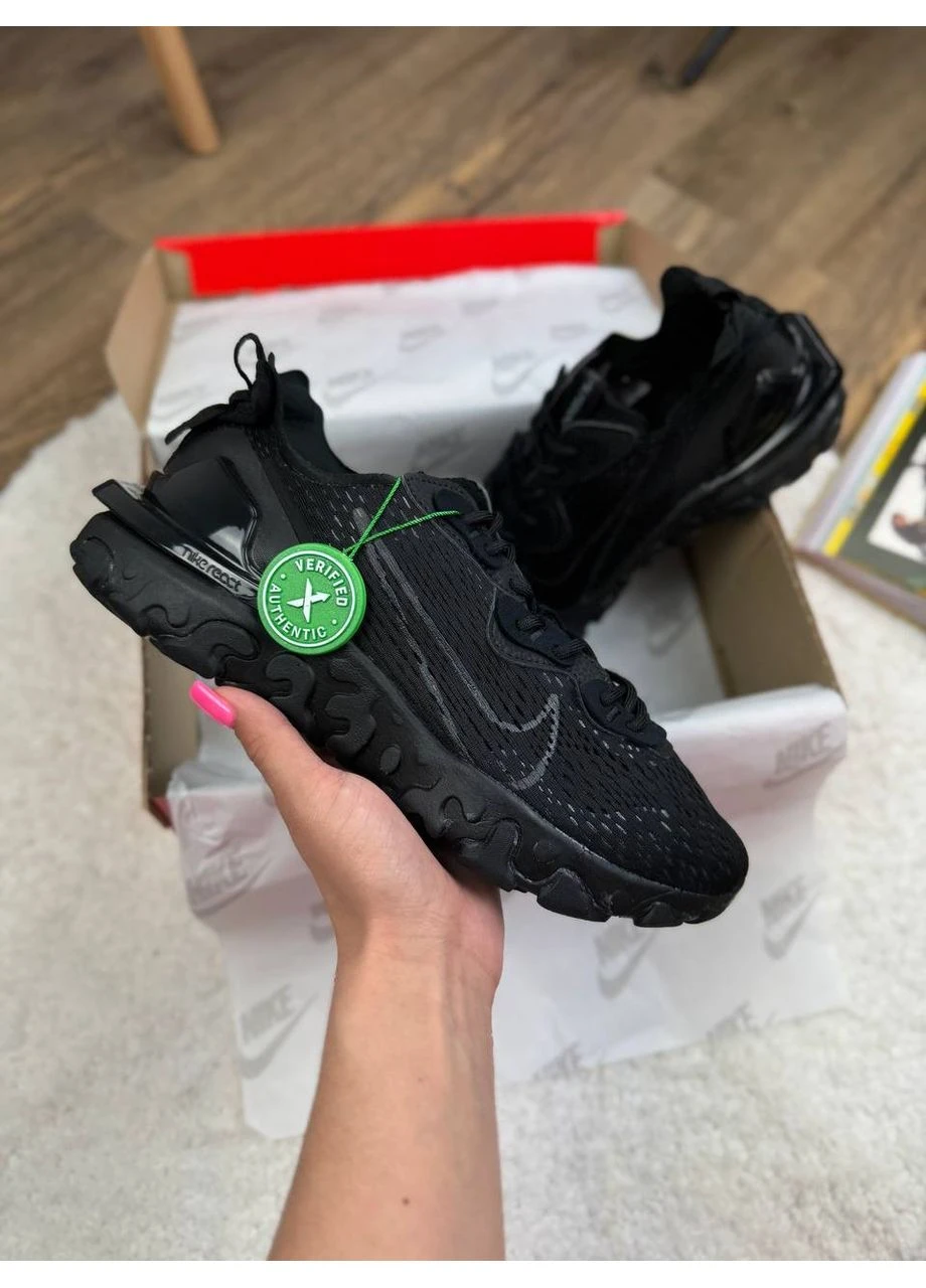 КРОССОВКИ ЖЕНСКИЕ NIKE REACT VISION BLACK НАЙК РЕАКТ ЧЕРНЫЕ No Brand чёрные демисезоны (390652295)