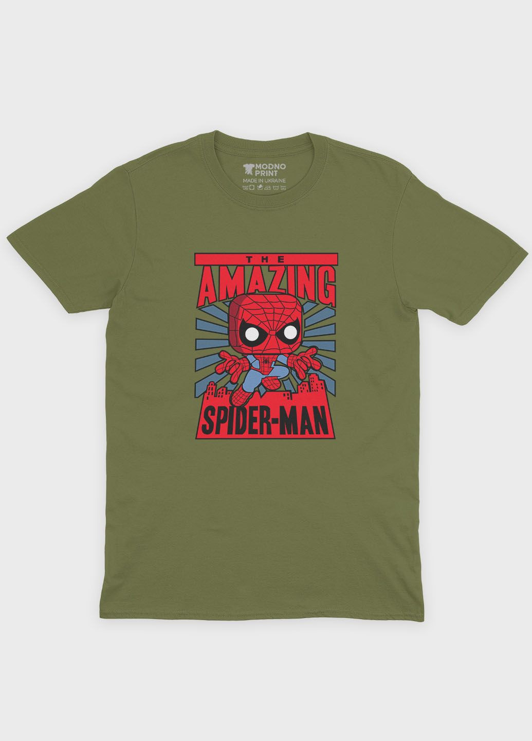 Хаки (оливковая) летняя мужская футболка с принтом супергероя - человек-паук (ts001-1-hgr-006-014-026-f) Modno