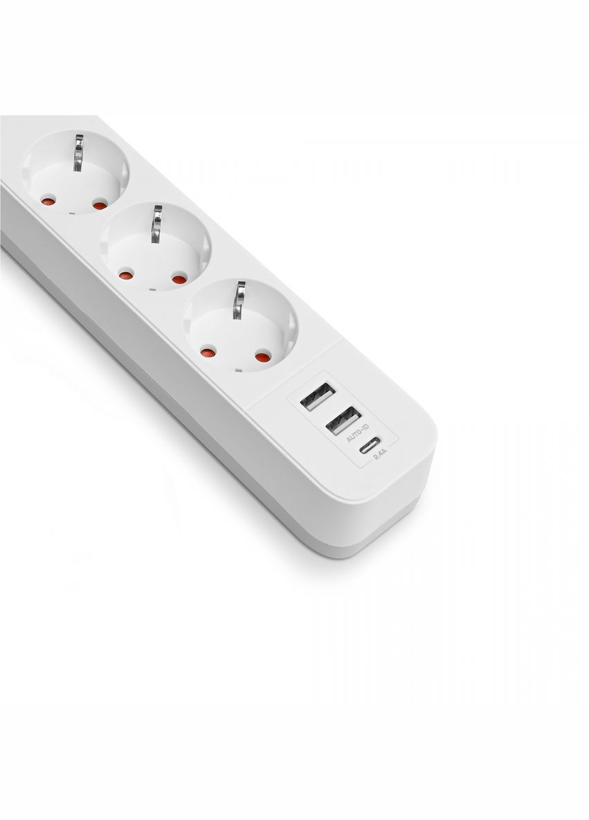 Сетевой удлинитель 3 м 3 гнезда с 2USB+USBC заземлением и кнопкой VF-PD33G2U1C-W Videx (282312809)