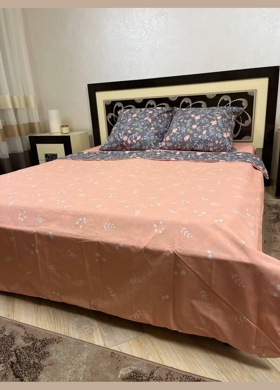 Постільна білизна бавовняна Квіти Євро Простирадло на гумці 180x200х20 Бязь Сіра 70 х 70 No Brand (278272113)