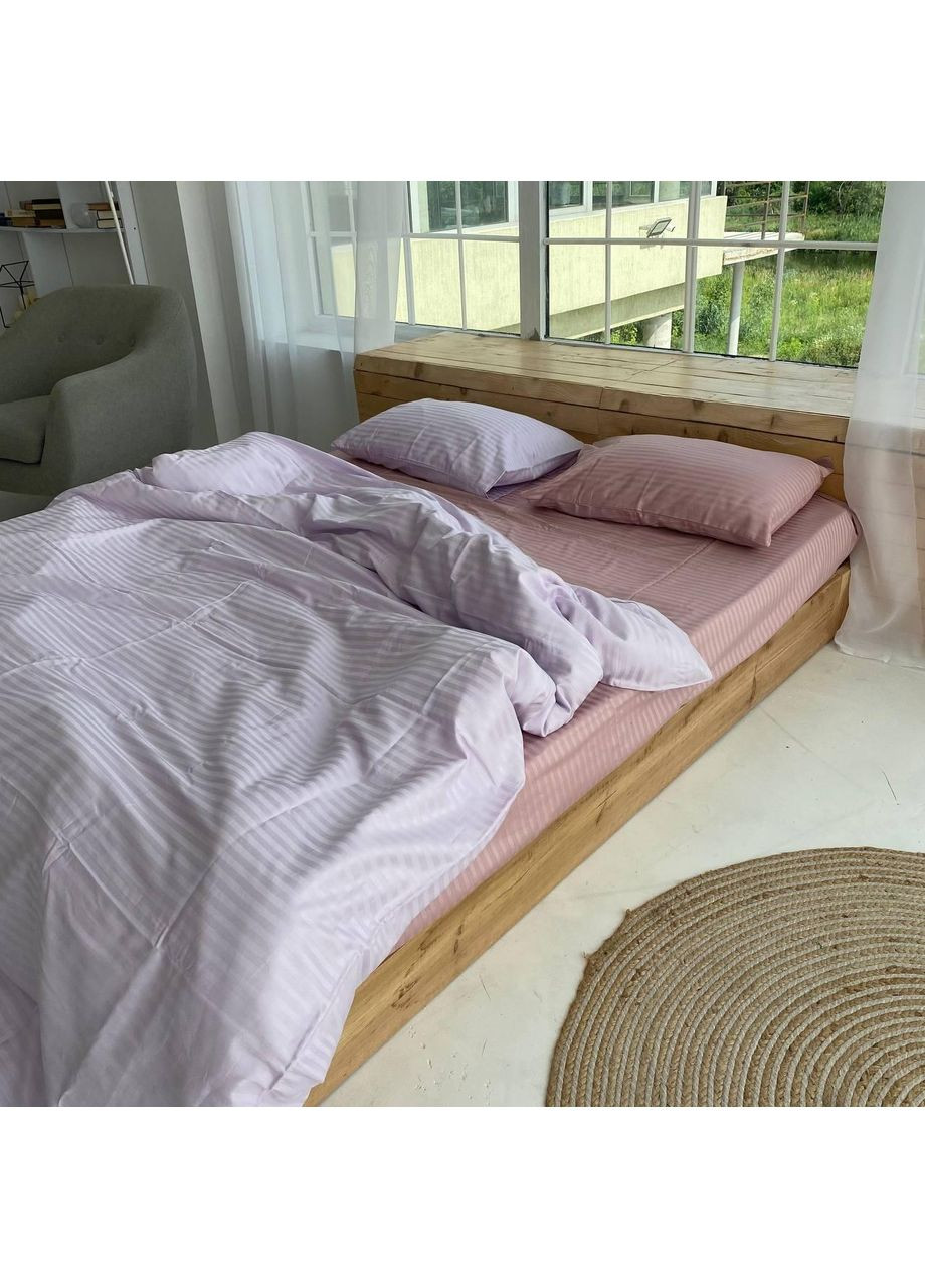 Постельное белье Пудра+Лаванда страйп сатин PREMIUM Евро размер, наволочки 50/70 No Brand (364216057)