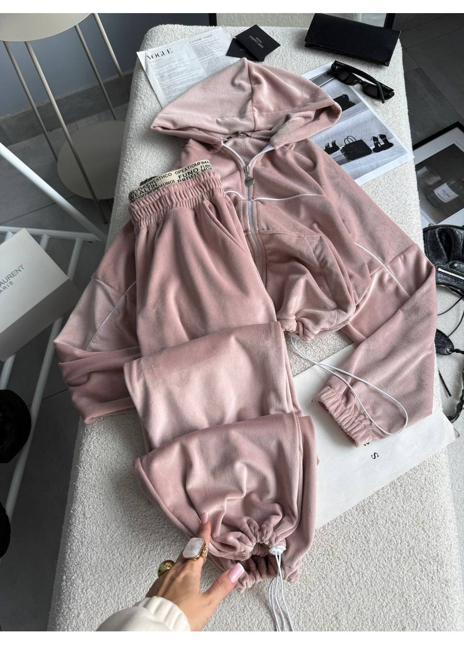 Женский спортивный костюм из велюра на меху: кофта с капюшоном + брюки. MonCher (367267853)