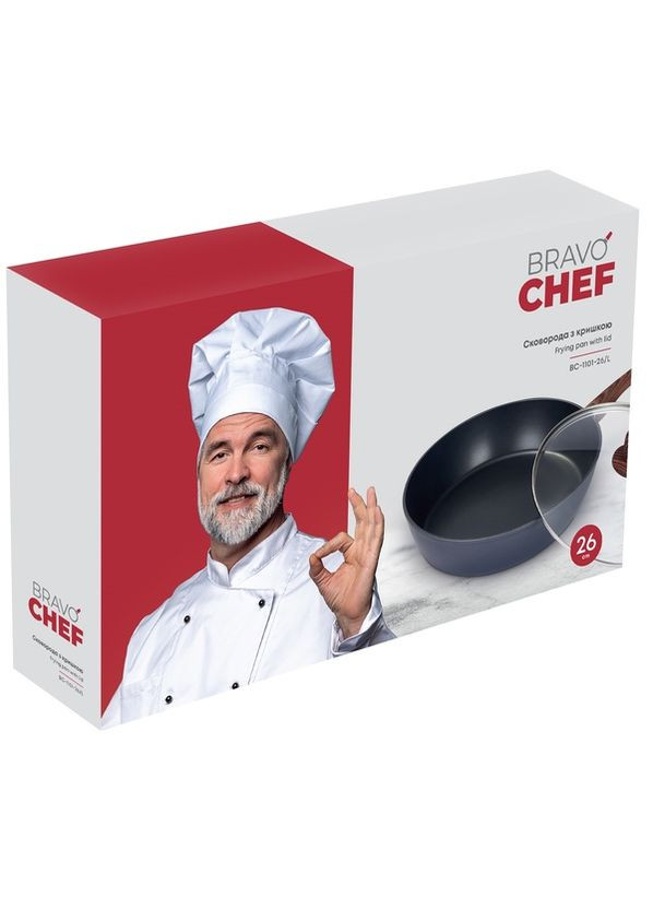Сковорода 26 см глибока з кришкою (BC-1101-26/L) Bravo Chef (309198751)