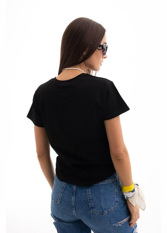 Черная всесезон женская футболка базовая черная mkar32741-1 Modna KAZKA