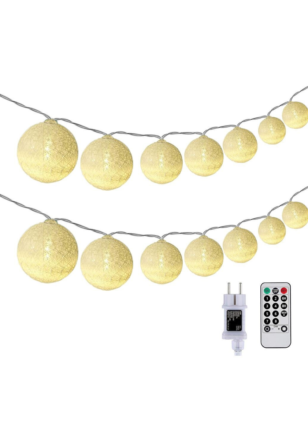Гірлянда бавовняні кульки від мережі 6.2 м тепле світло бежевий DeepDream Amazon (370297137)