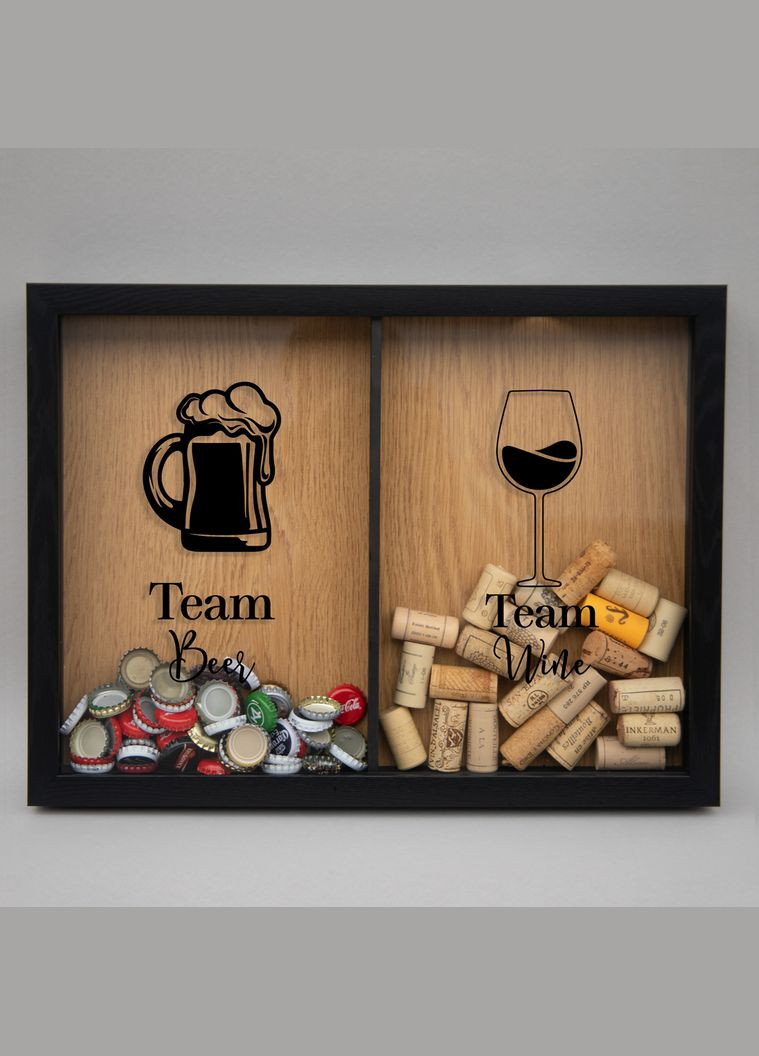 Двойная рамка копилка "Team Beer Teem Wine" для пробок (BD-DOUBLE-03) black-brown BeriDari (293509448)