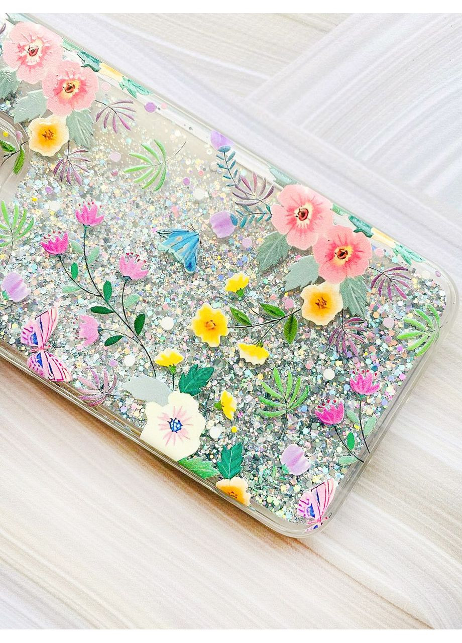 Чохол з плаваючими срібними блискітками на Samsung Galaxy A35 Квітковий фон (принт 369) Creative (362026044)