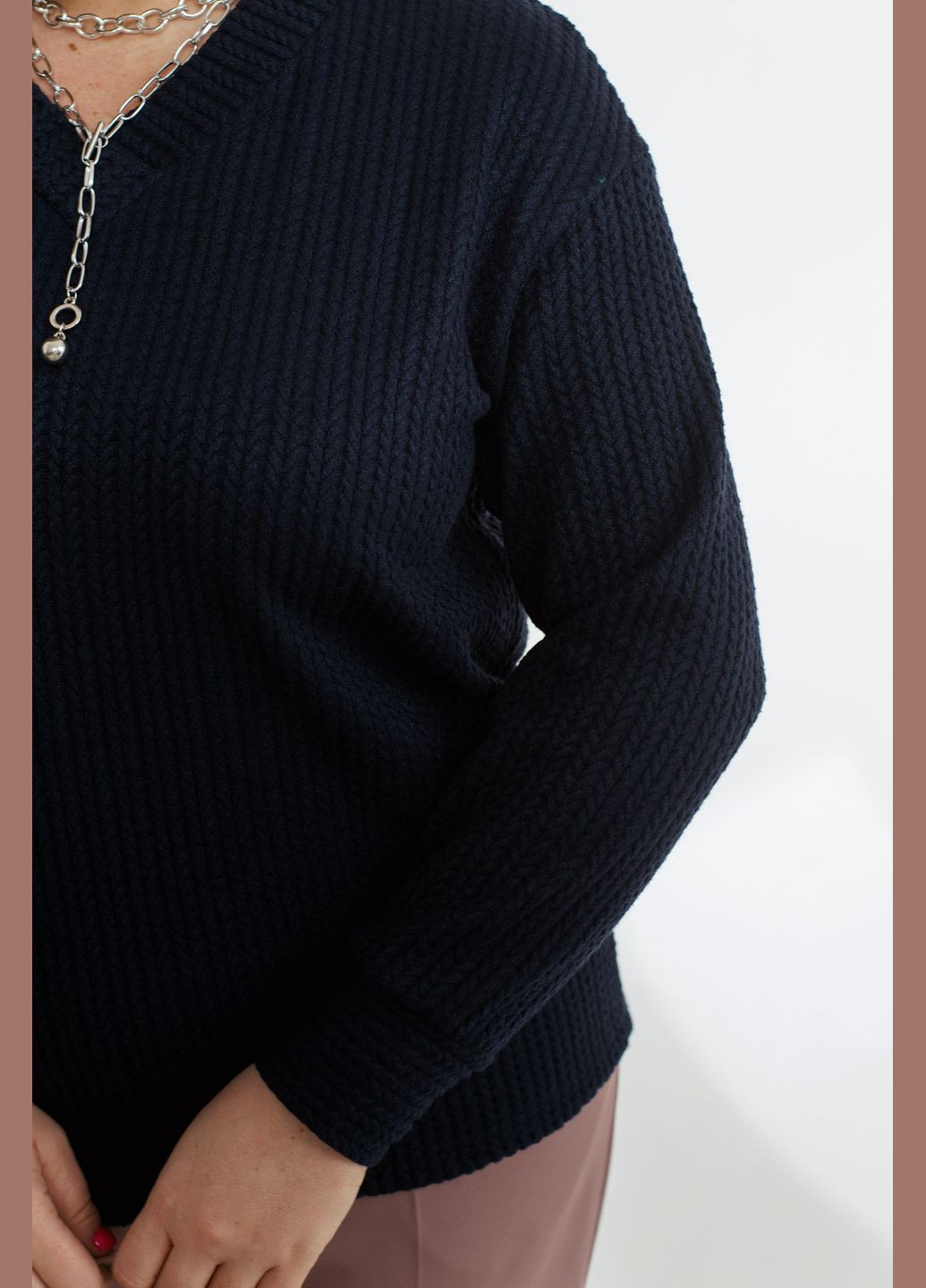 Темно-синий демисезонный трендовый пуловер пуловер No Brand