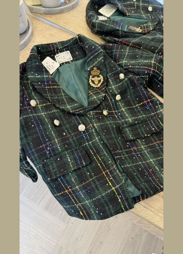 Зеленый демисезонный костюм для девочки жакет +шорты-юбочка юбочный, брючный, с шортами BabyStyle