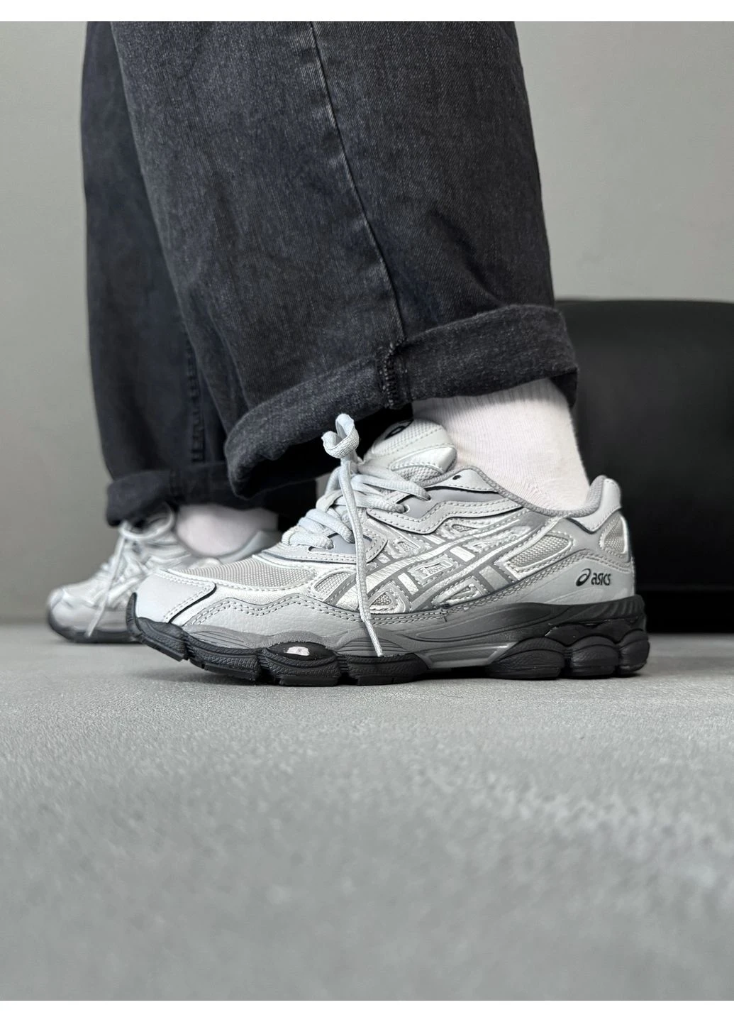 Черные летние кроссовки asics gel-nyc silver/black асикс гель нюк No Brand