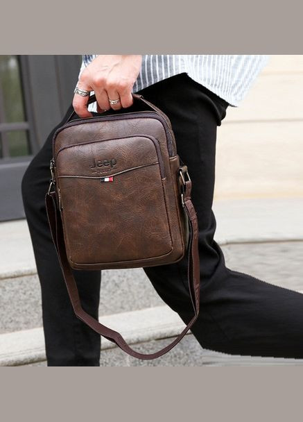 Чоловіча сумка-планшетка повсякденна, барсетка сумка-планшет для чоловіків екошкіра Темно-коричневий Jeep (334730688)