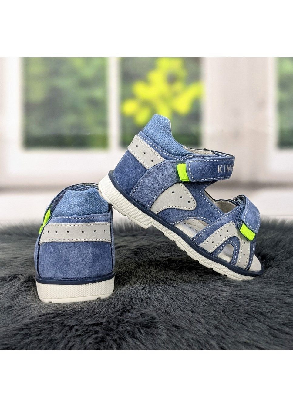 Светло-синие повседневные босоножки детские для мальчика Kimboo на липучке