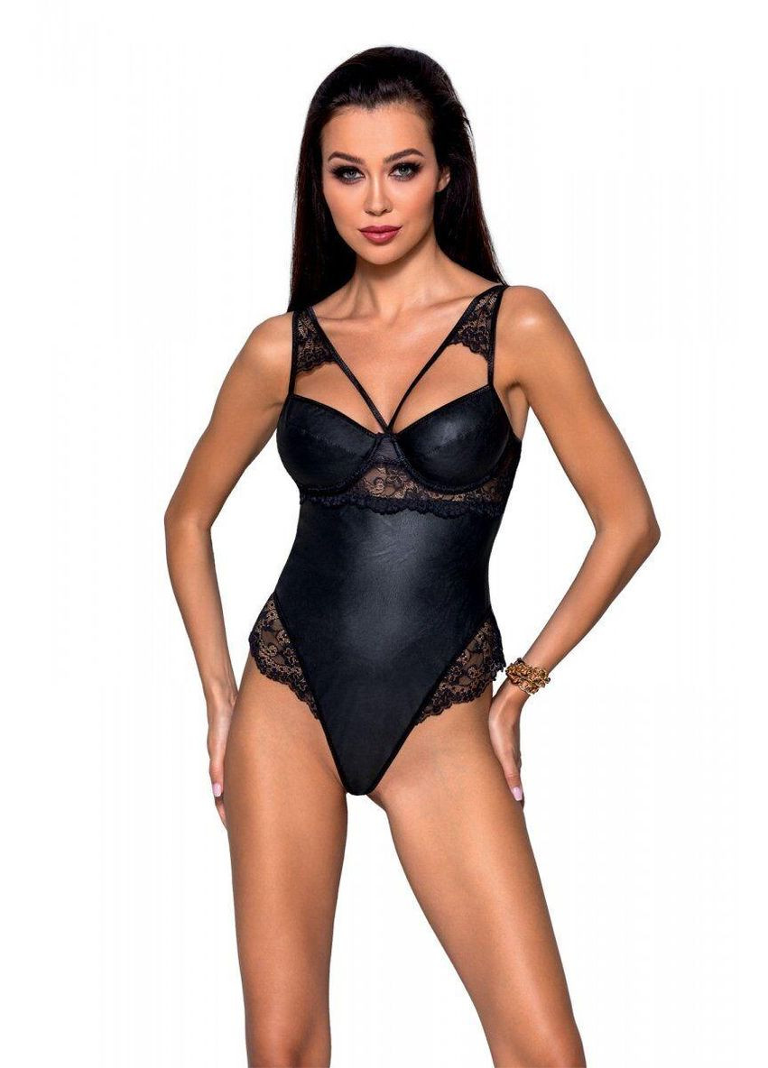 Боді з еко-шкіри і мережива Loona Body black S/M - Passion (303888885)