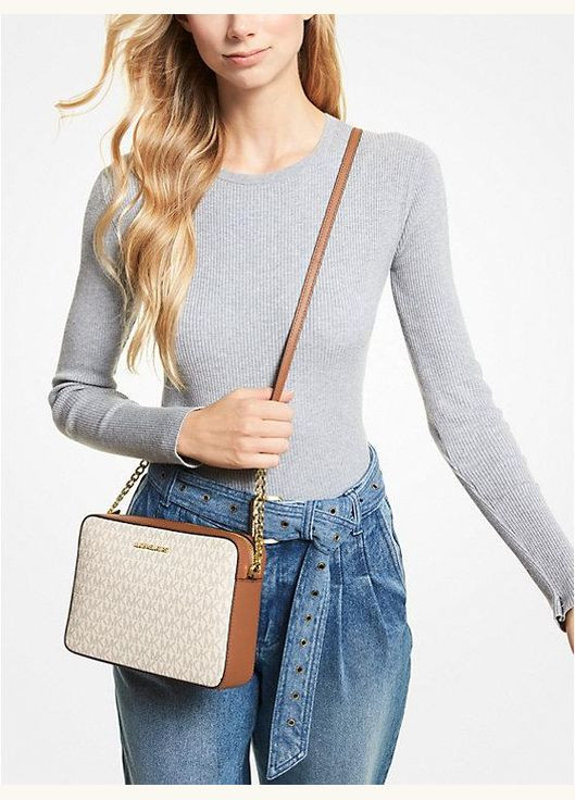 Женская сумка кросс-боди Jet Set Large Printed Logo белая (в подарочной упаковке) Michael Kors (302679287)