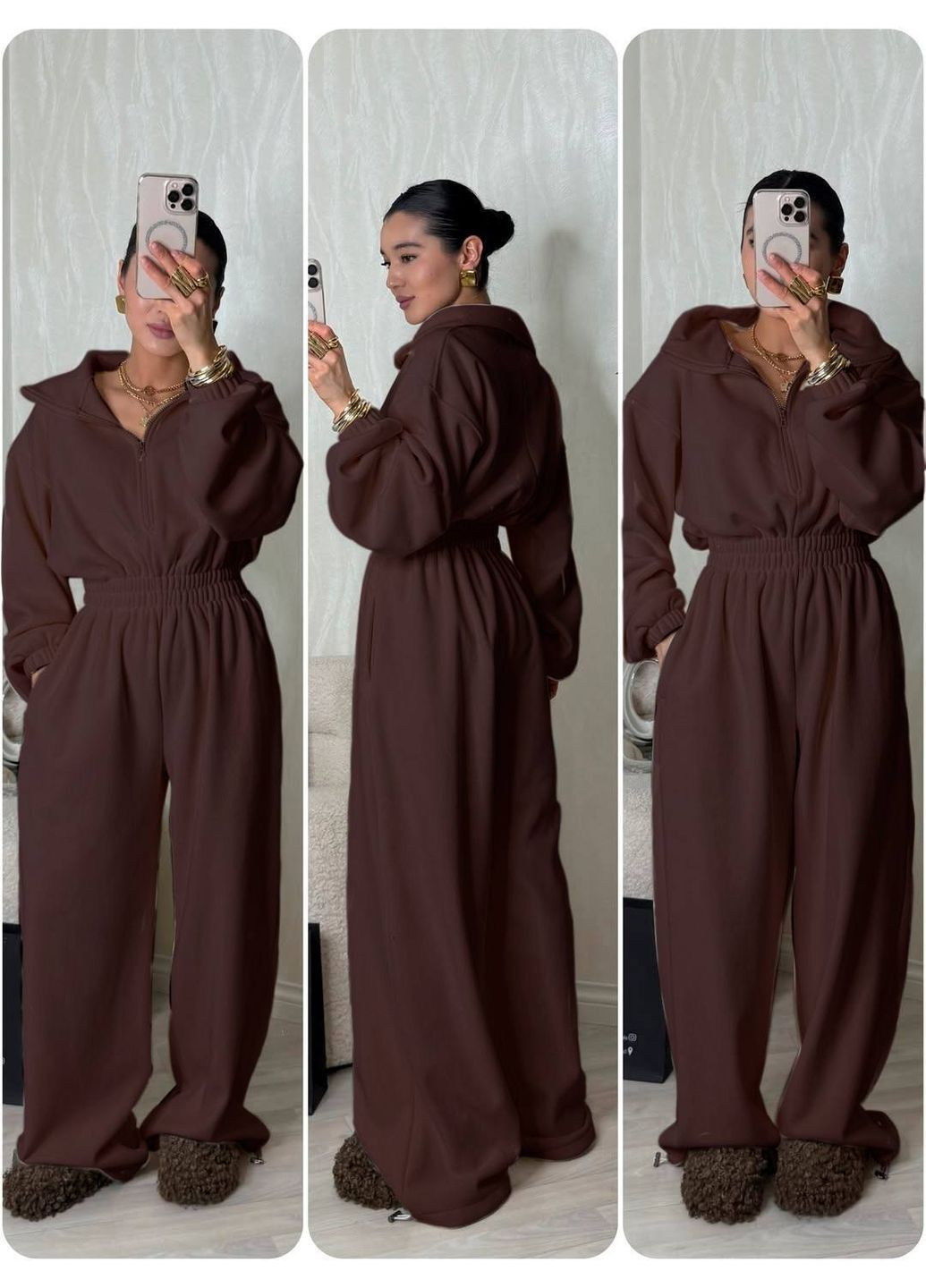 Жіночий флісовий комбінезон Osoblyva комбінезон-брюки коричневий