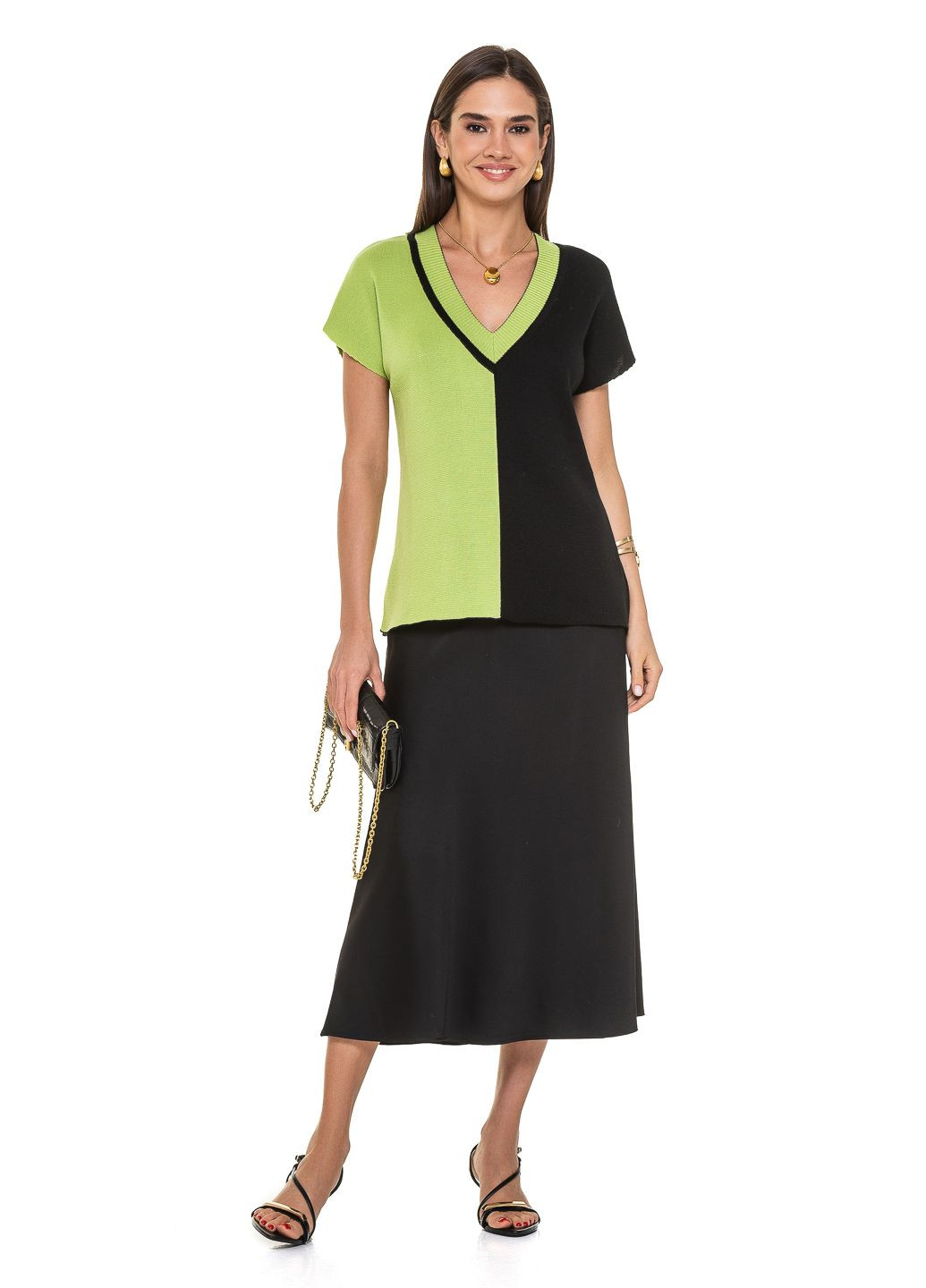 Черный женская тонкая двухцветная блуза SVTR