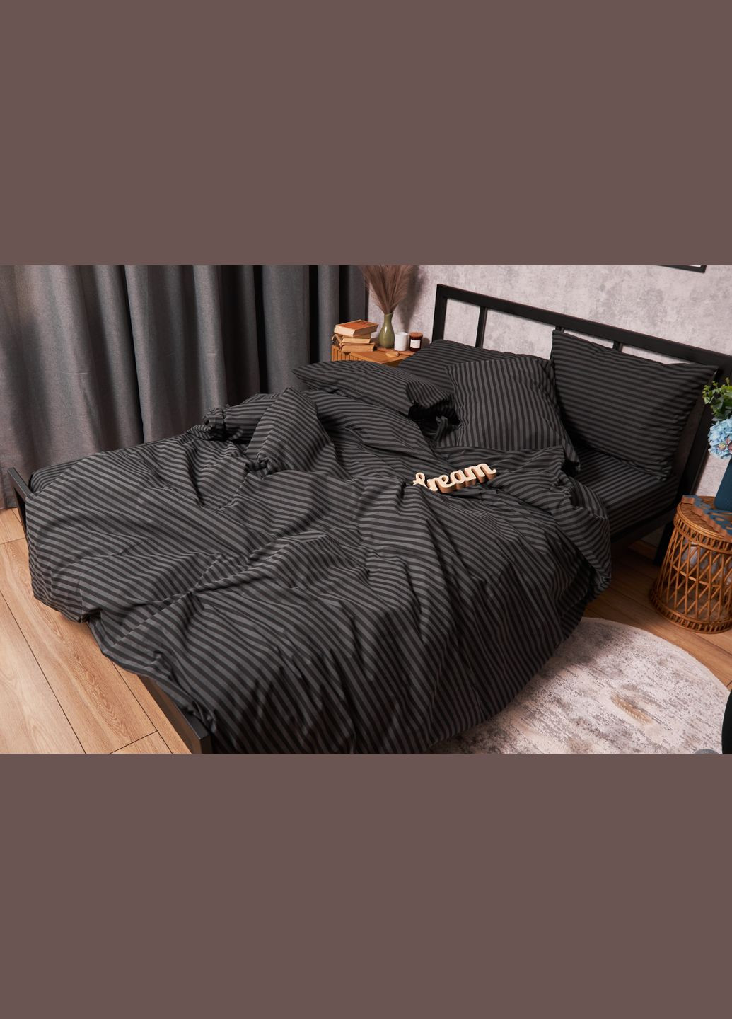 Комплект постільної білизни полуторний 143х210 наволочки 2х40х60 Бязь Gold Люкс (MS-820001093) Moon&Star Gray Stripe (285717140)