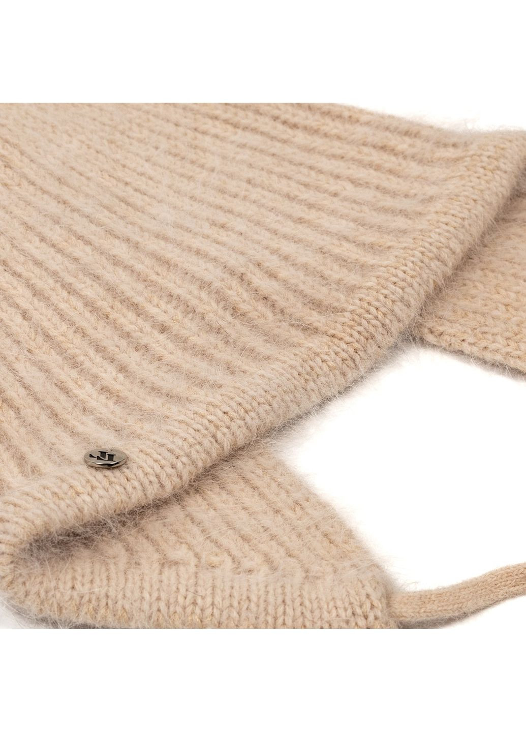 Шапка чепчик с завязками женская ангора бежевая СИЛИЯ LuckyLOOK 620-858 (322792256)