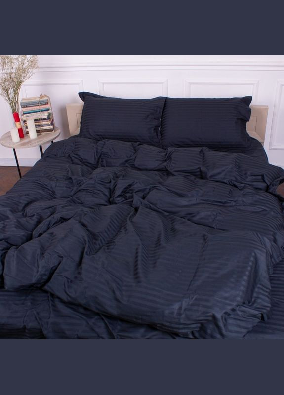 Півтораспальний комплект Постільної Білизни Страйп Сатин Dark Blue 150х220 Vital-Textile SP1.5-13 (331111731)