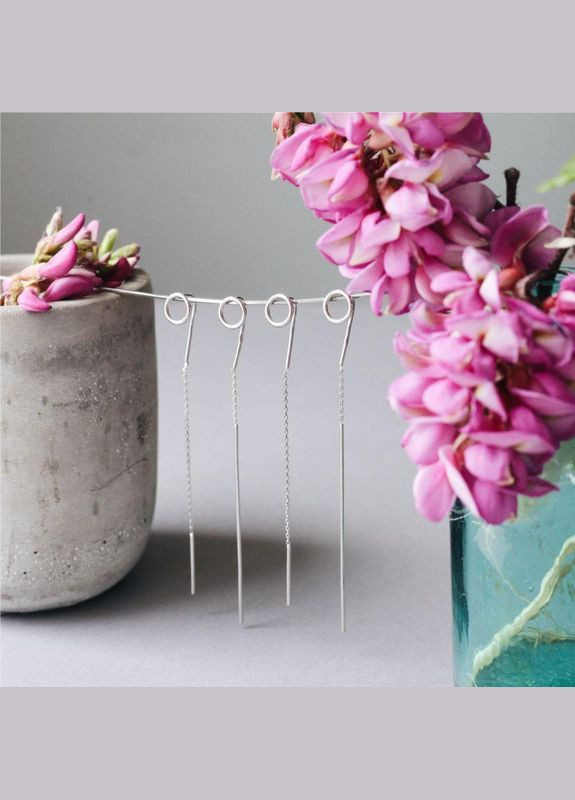 Серебряные серьги протяжки сферы с кругами у основания No Brand (333705830)