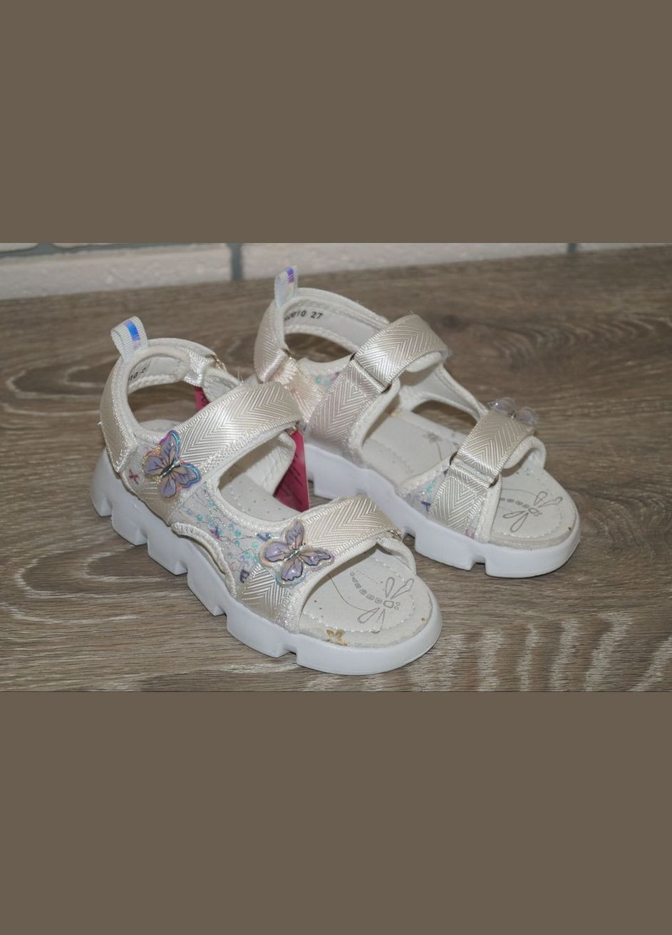 Босоніжки для дівчинки з об'ємними метеликами білі Lilin Shoes (295545258)