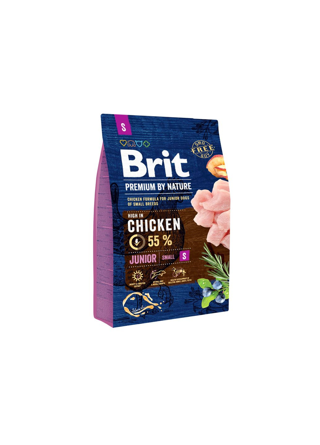 Сухой корм для щенков и молодых собак мелких пород Junior S со вкусом курицы 3 кг (8595602526260) Brit Premium (316226984)