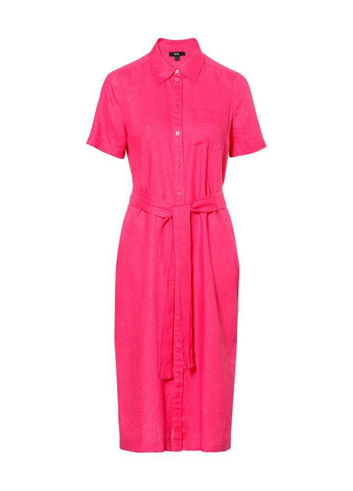 Розовое кэжуал платье из льна C&A однотонное