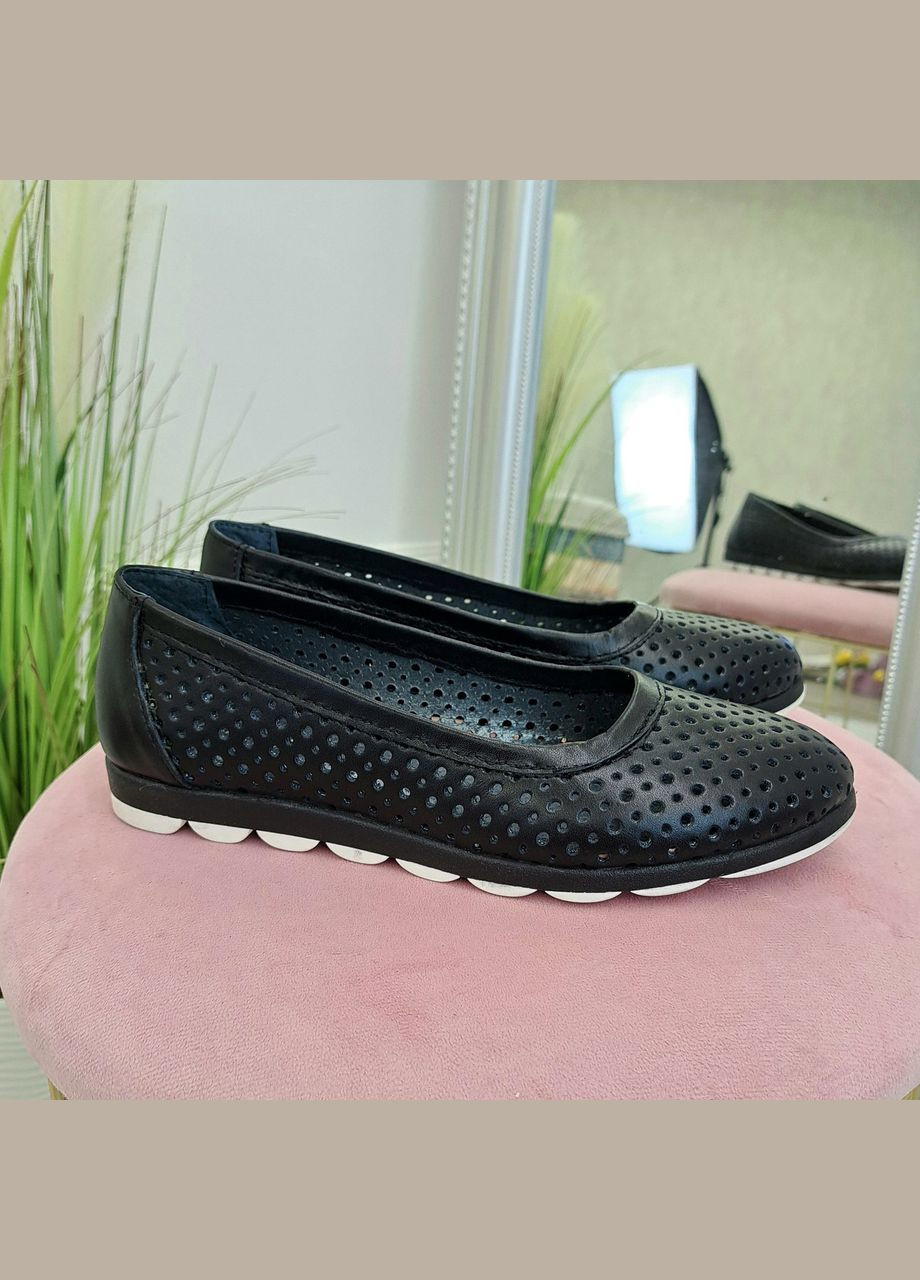 Жіночі балетки шкіряні чорні жіночі, наскрізна перфорація. 37 розмір Vasha para | чорні (303931549)