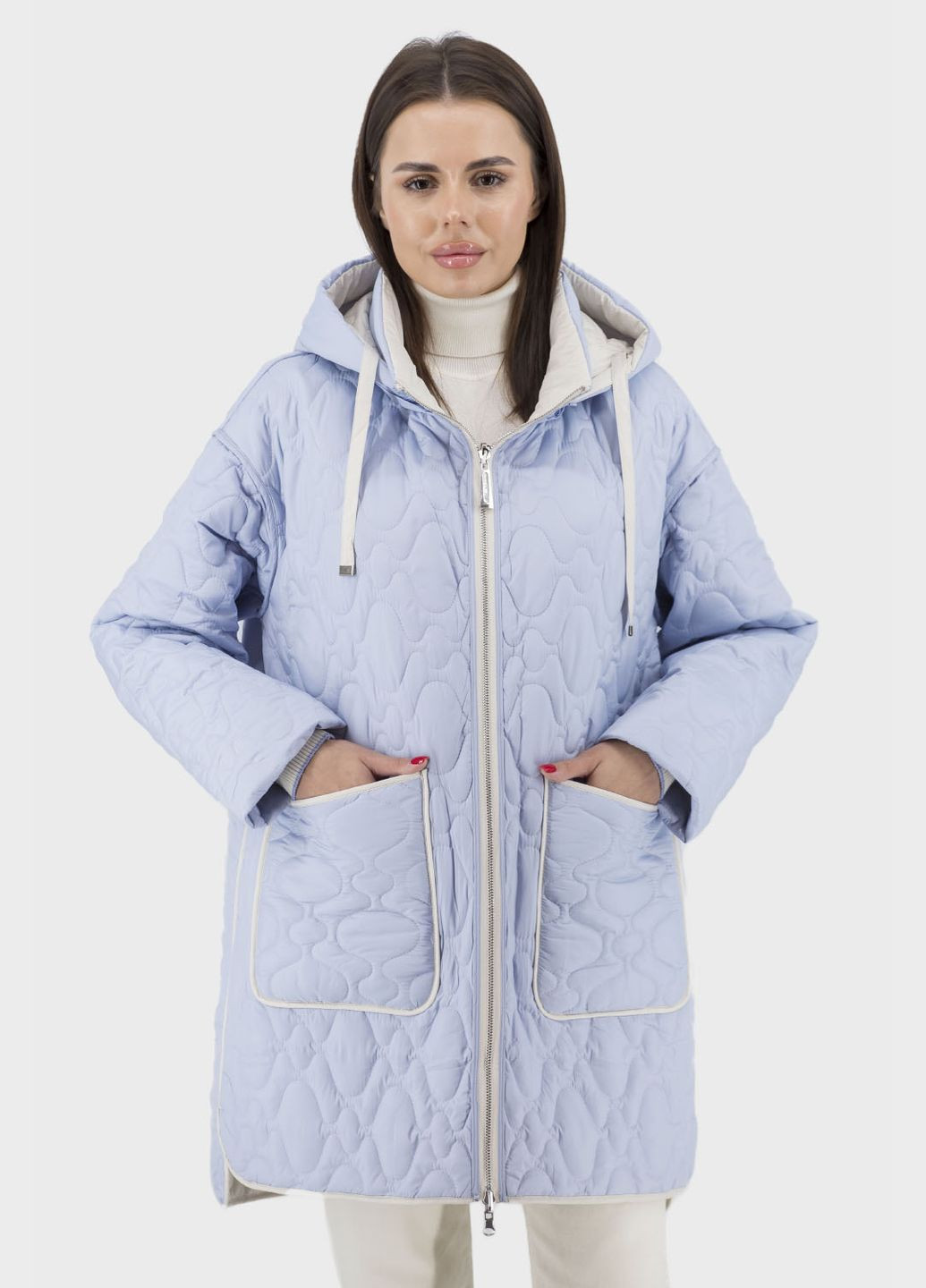 Молочна демісезонна жіноча двостороння стьобана куртка casual з капюшоном (, ), 40012 Snow Owl