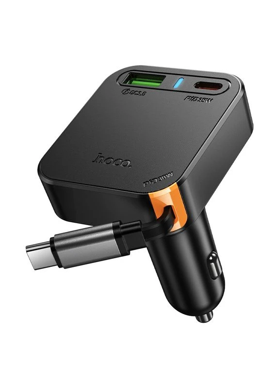 Автомобільний зарядний пристрій NZ18 Guardian PD65W(2C1A) car charger with retractable cable Black Hoco (388506190)