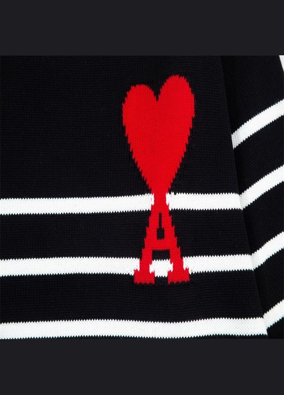 Черный зимний свитер ami paris ami de coeur sweater в полоску черный No Brand