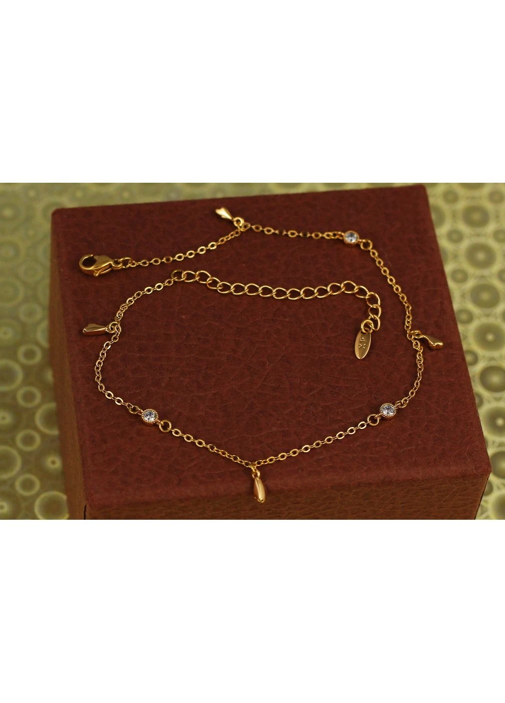 Браслет на ногу з каменями і підвісками пелюска 28 см золотистий love-shopping Xuping Jewelry (356672716)